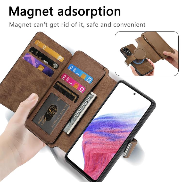 For Huawei nova 13 / 12 CaseNeo MagSafe RFID Anti-theft Zipper Wallet Retro Leather Phone Case(Brown)