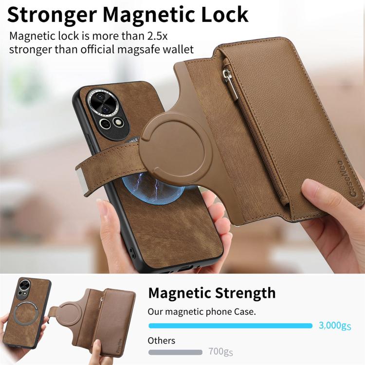 For Huawei nova 13 / 12 CaseNeo MagSafe RFID Anti-theft Zipper Wallet Retro Leather Phone Case(Brown)