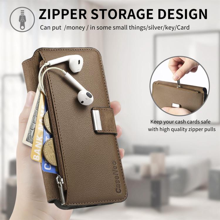 For Huawei nova 13 / 12 CaseNeo MagSafe RFID Anti-theft Zipper Wallet Retro Leather Phone Case(Brown)