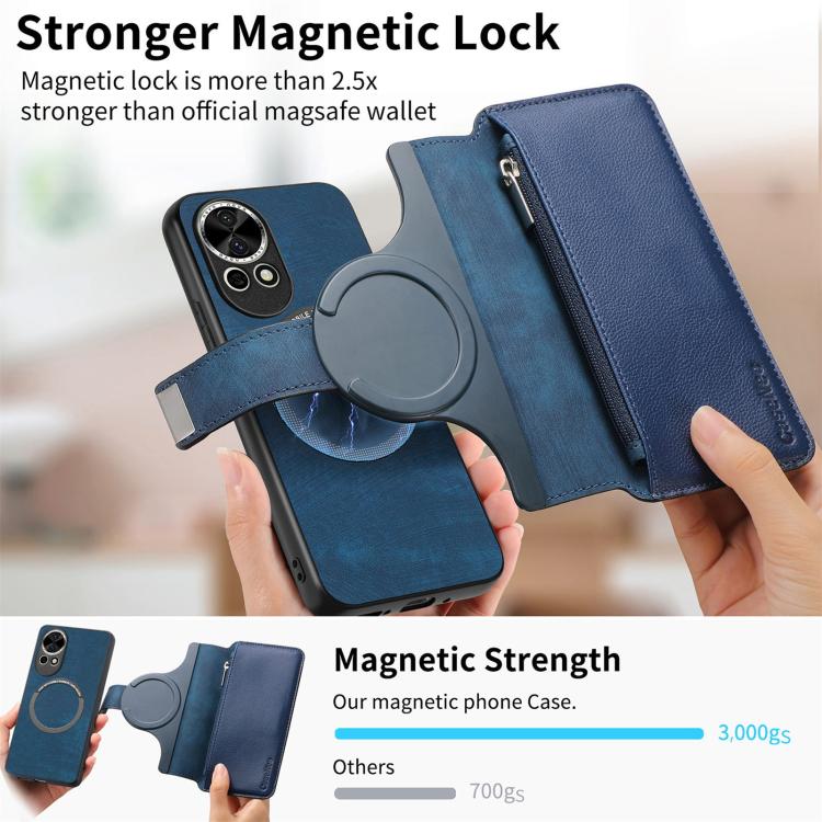 For Huawei nova 13 / 12 CaseNeo MagSafe RFID Anti-theft Zipper Wallet Retro Leather Phone Case(Blue)