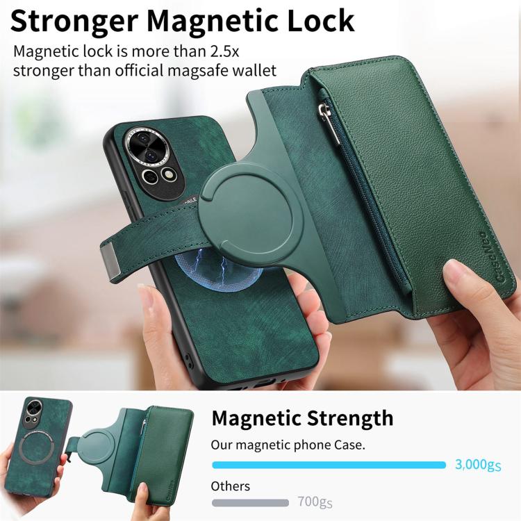 For Huawei nova 13 / 12 CaseNeo MagSafe RFID Anti-theft Zipper Wallet Retro Leather Phone Case(Green)