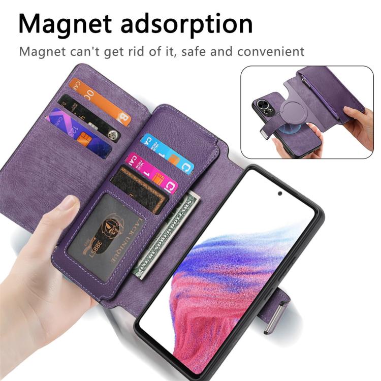 For Huawei nova 13 / 12 CaseNeo MagSafe RFID Anti-theft Zipper Wallet Retro Leather Phone Case(Purple)