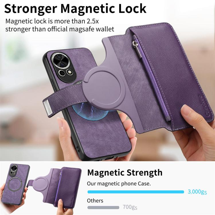 For Huawei nova 13 / 12 CaseNeo MagSafe RFID Anti-theft Zipper Wallet Retro Leather Phone Case(Purple)