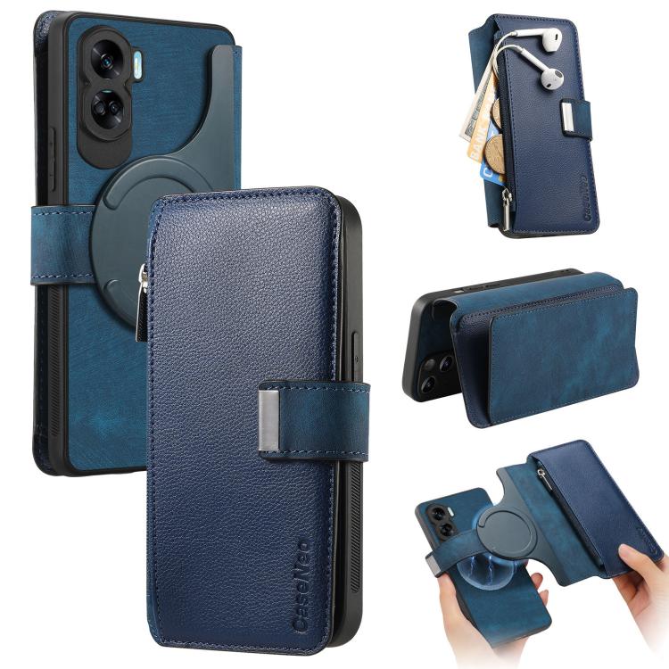 For Honor 90 Lite CaseNeo MagSafe RFID Anti-theft Zipper Wallet Retro Leather Phone Case(Blue)