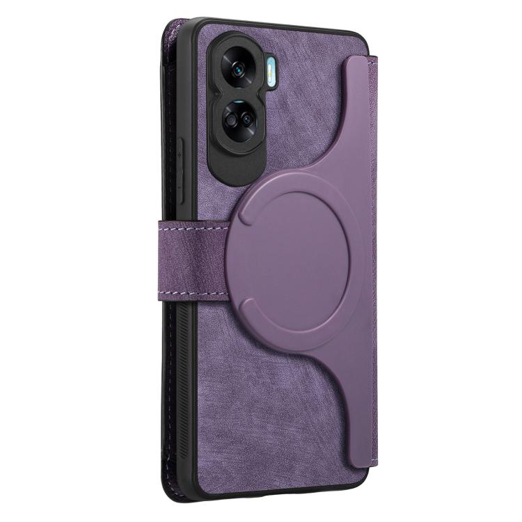 For Honor 90 Lite CaseNeo MagSafe RFID Anti-theft Zipper Wallet Retro Leather Phone Case(Purple)