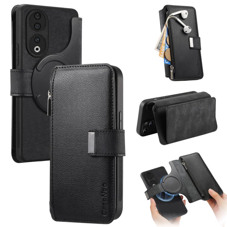 For Honor 90 CaseNeo MagSafe RFID Anti-theft Zipper Wallet Retro Leather Phone Case(Black)