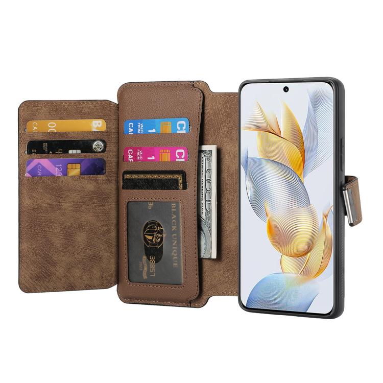For Honor 90 CaseNeo MagSafe RFID Anti-theft Zipper Wallet Retro Leather Phone Case(Brown)