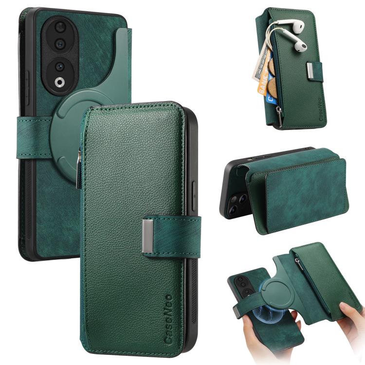 For Honor 90 CaseNeo MagSafe RFID Anti-theft Zipper Wallet Retro Leather Phone Case(Green)