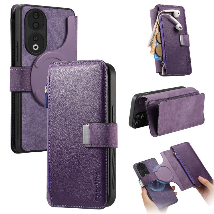 For Honor 90 CaseNeo MagSafe RFID Anti-theft Zipper Wallet Retro Leather Phone Case(Purple)