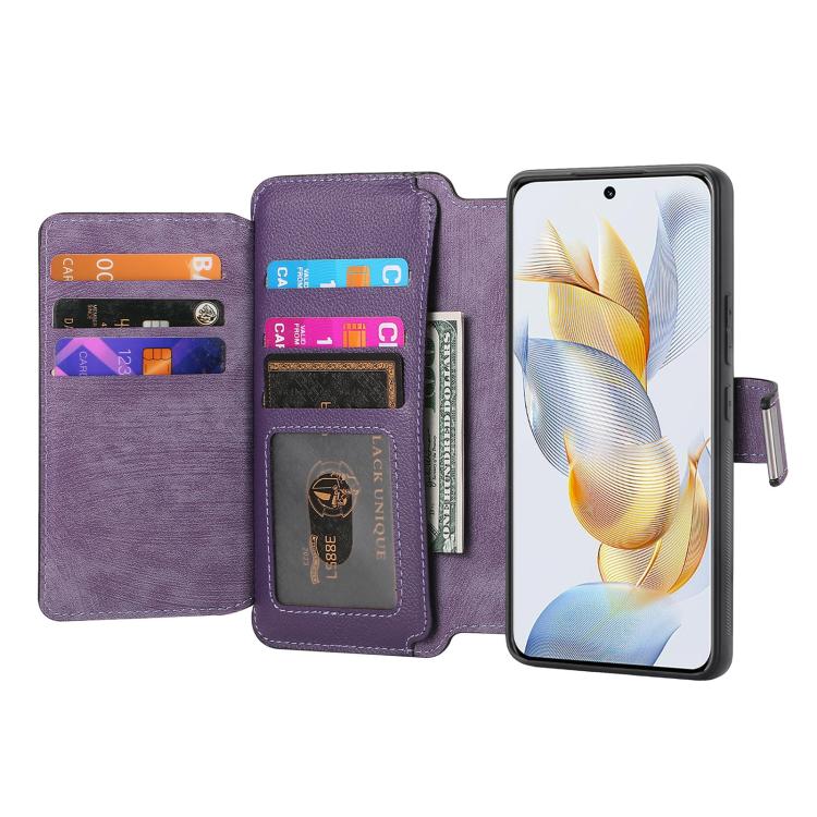 For Honor 90 CaseNeo MagSafe RFID Anti-theft Zipper Wallet Retro Leather Phone Case(Purple)