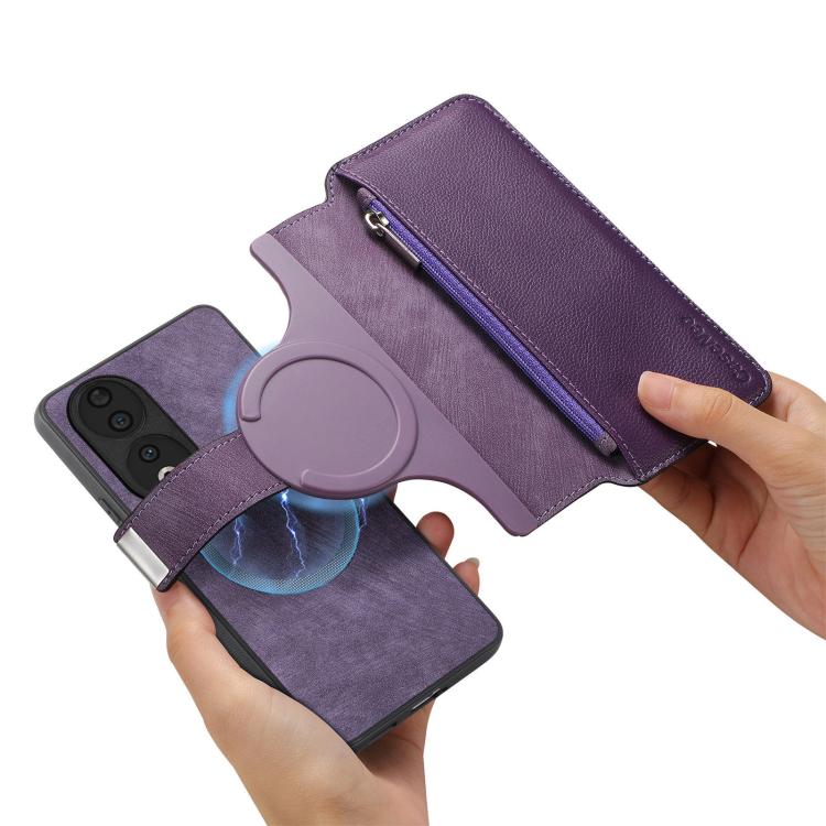 For Honor 90 CaseNeo MagSafe RFID Anti-theft Zipper Wallet Retro Leather Phone Case(Purple)