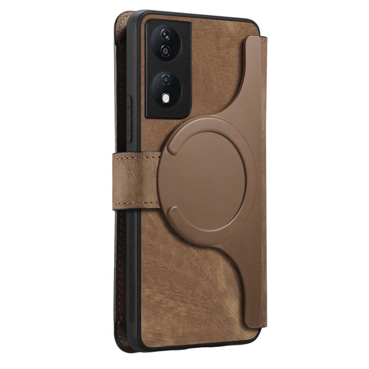 For Honor X7b CaseNeo MagSafe RFID Anti-theft Zipper Wallet Retro Leather Phone Case(Brown)
