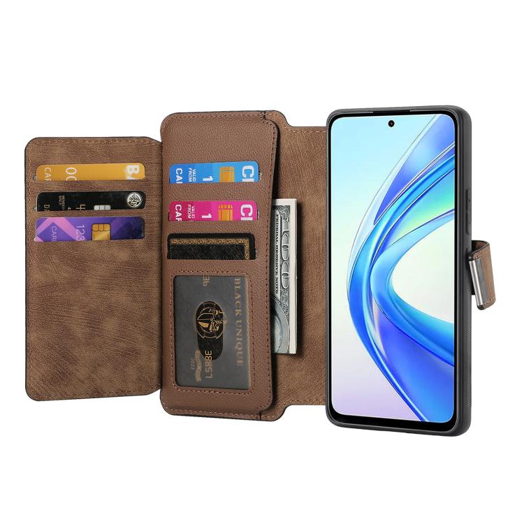 For Honor X7b CaseNeo MagSafe RFID Anti-theft Zipper Wallet Retro Leather Phone Case(Brown)