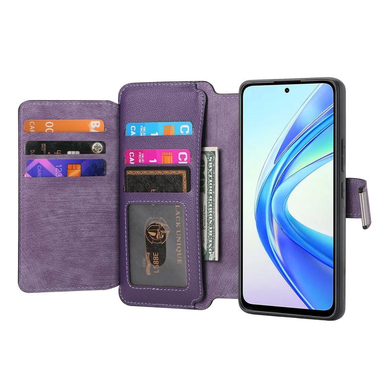 For Honor X7b CaseNeo MagSafe RFID Anti-theft Zipper Wallet Retro Leather Phone Case(Purple)