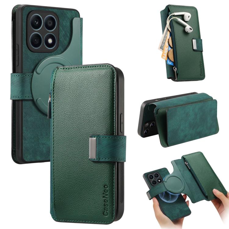 For Honor X8 5G CaseNeo MagSafe RFID Anti-theft Zipper Wallet Retro Leather Phone Case(Green)