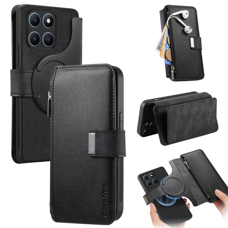 For Honor X6a CaseNeo MagSafe RFID Anti-theft Zipper Wallet Retro Leather Phone Case(Black)