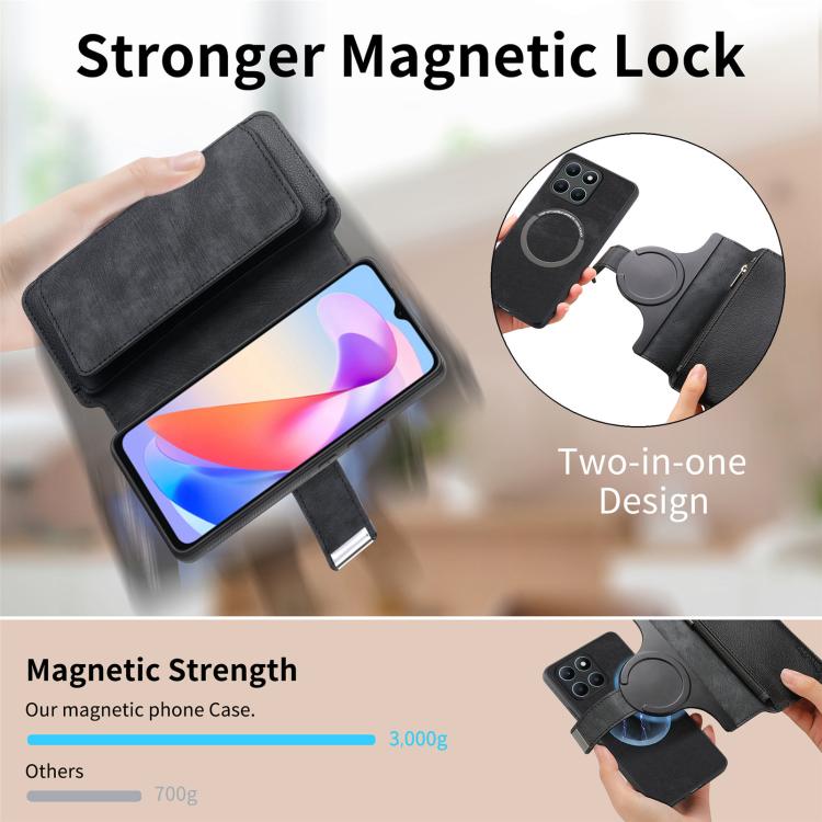 For Honor X6a CaseNeo MagSafe RFID Anti-theft Zipper Wallet Retro Leather Phone Case(Black)