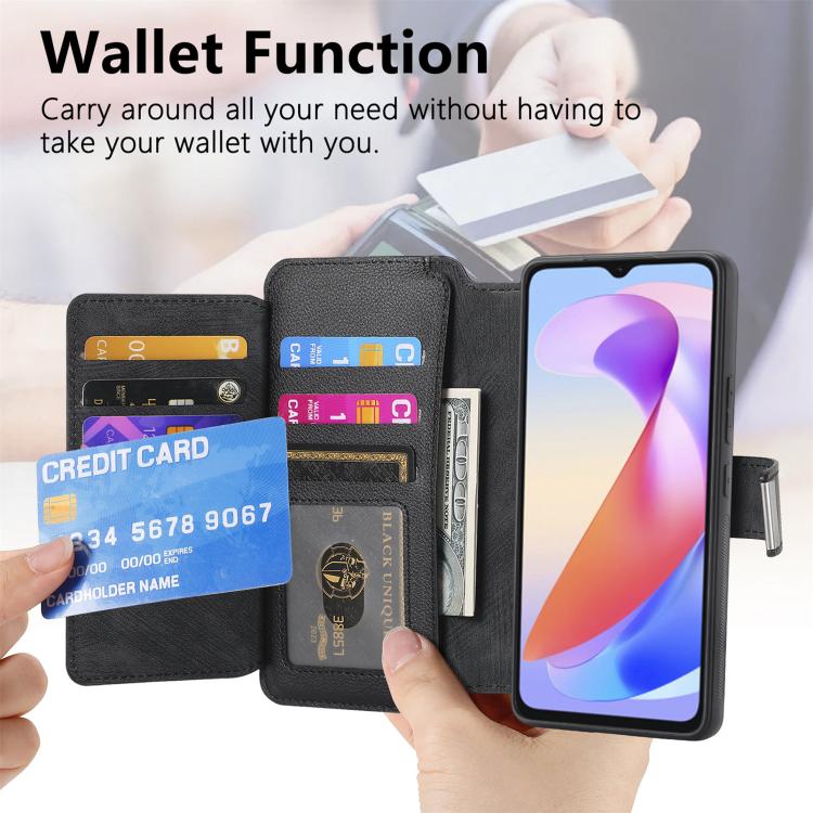 For Honor X6a CaseNeo MagSafe RFID Anti-theft Zipper Wallet Retro Leather Phone Case(Black)