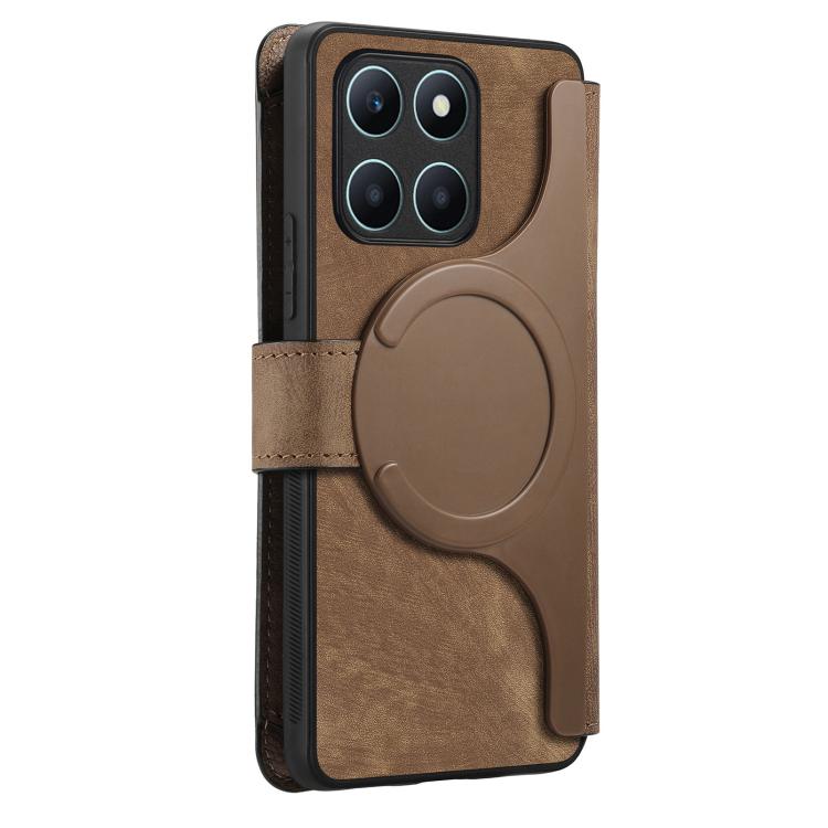 For Honor X6a CaseNeo MagSafe RFID Anti-theft Zipper Wallet Retro Leather Phone Case(Brown)