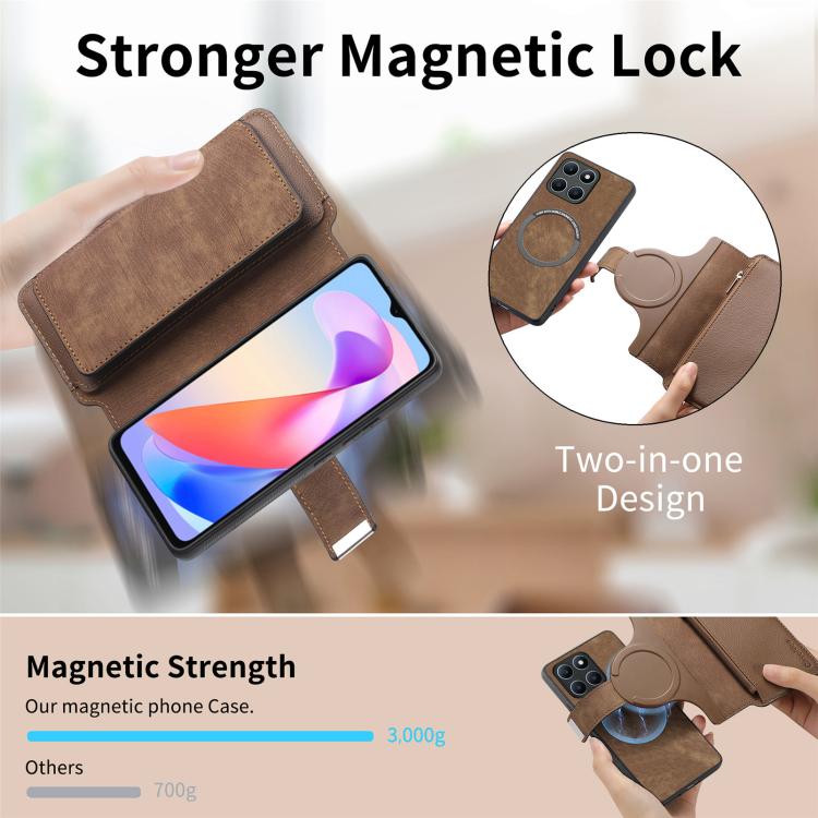 For Honor X6a CaseNeo MagSafe RFID Anti-theft Zipper Wallet Retro Leather Phone Case(Brown)