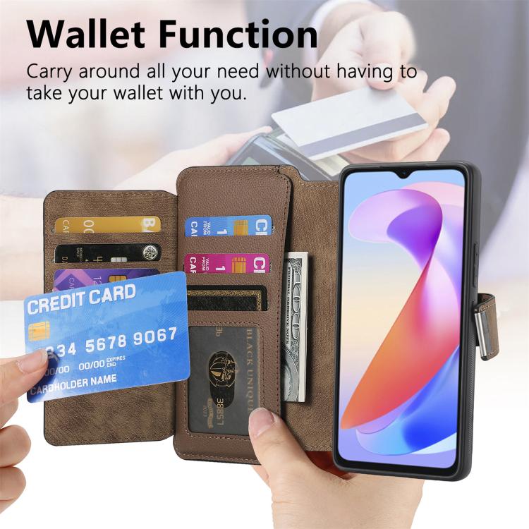 For Honor X6a CaseNeo MagSafe RFID Anti-theft Zipper Wallet Retro Leather Phone Case(Brown)