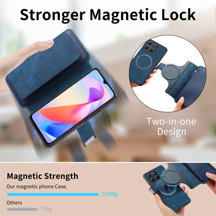 For Honor X6a CaseNeo MagSafe RFID Anti-theft Zipper Wallet Retro Leather Phone Case(Blue)