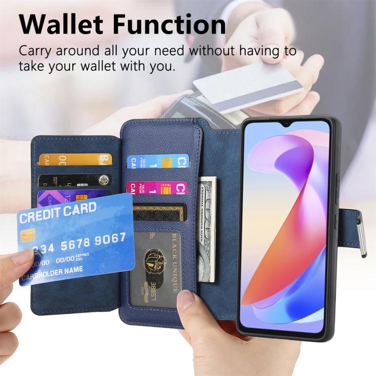 For Honor X6a CaseNeo MagSafe RFID Anti-theft Zipper Wallet Retro Leather Phone Case(Blue)