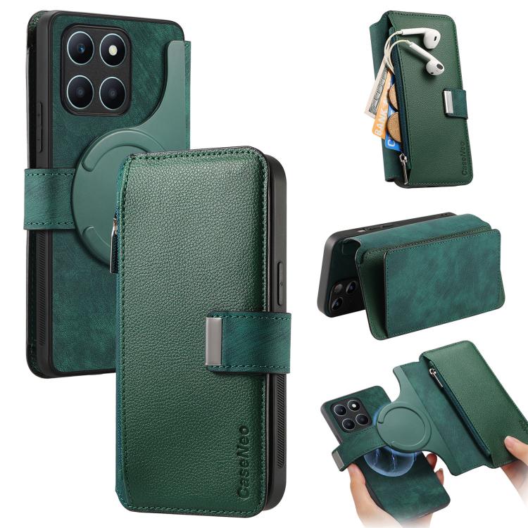 For Honor X6a CaseNeo MagSafe RFID Anti-theft Zipper Wallet Retro Leather Phone Case(Green)