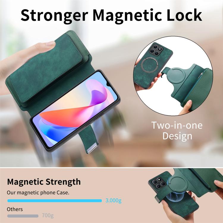 For Honor X6a CaseNeo MagSafe RFID Anti-theft Zipper Wallet Retro Leather Phone Case(Green)