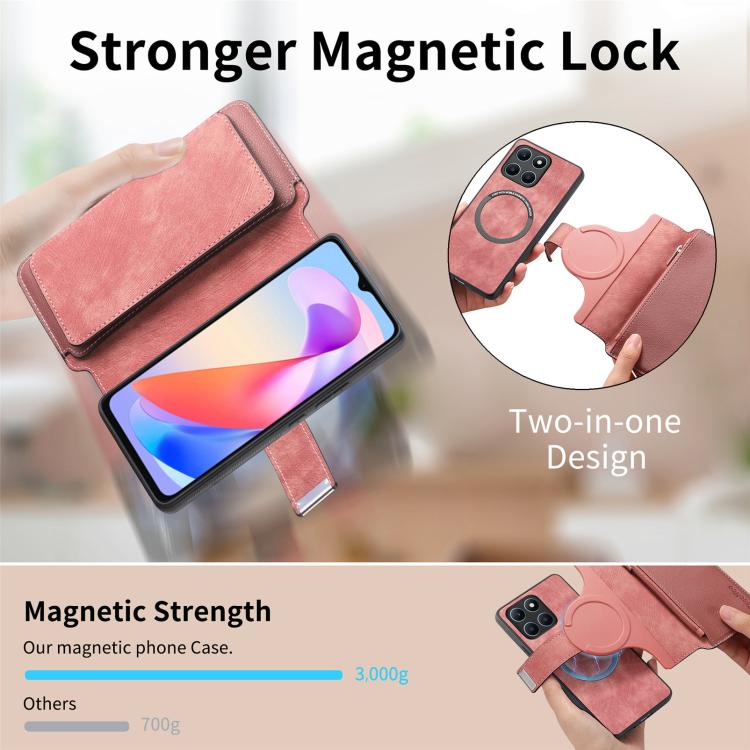 For Honor X6a CaseNeo MagSafe RFID Anti-theft Zipper Wallet Retro Leather Phone Case(Pink)