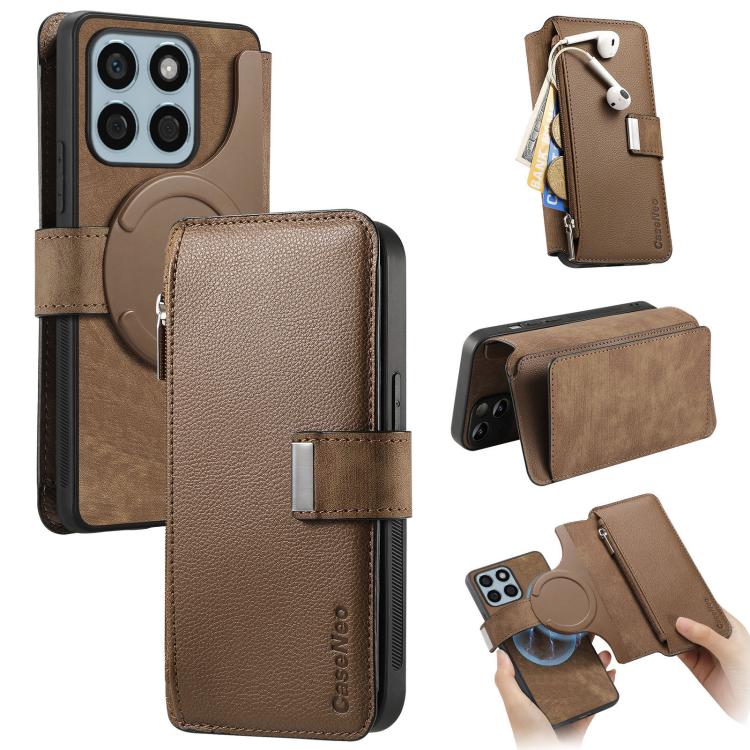 For Honor X8b CaseNeo MagSafe RFID Anti-theft Zipper Wallet Retro Leather Phone Case(Brown)