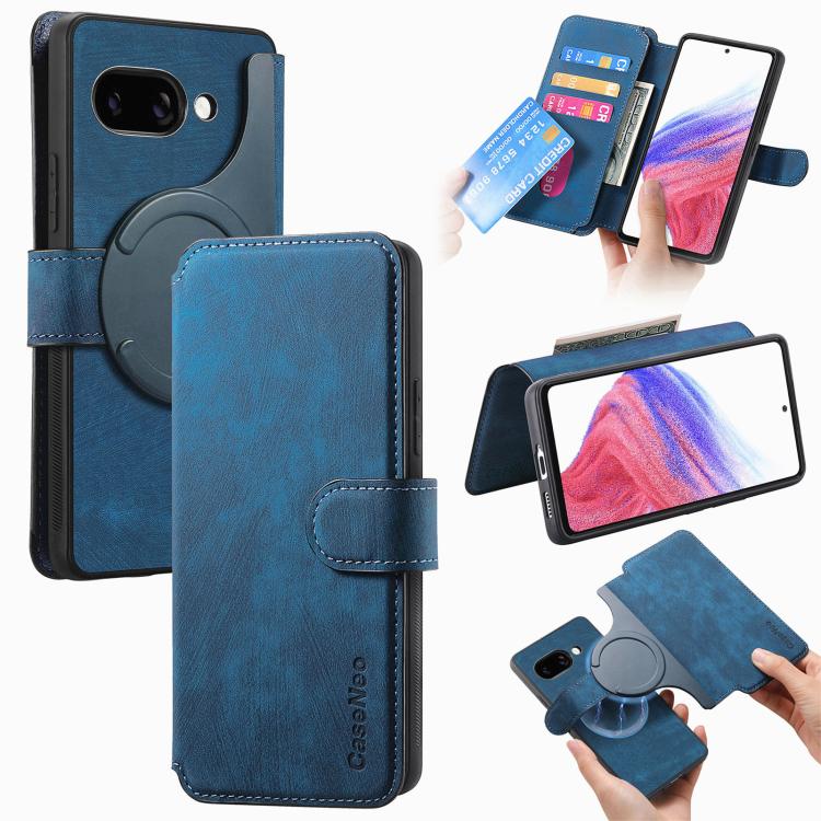 For Google Pixel 9a CaseNeo MagSafe RFID Anti-theft Retro Leather Phone Case(Blue)