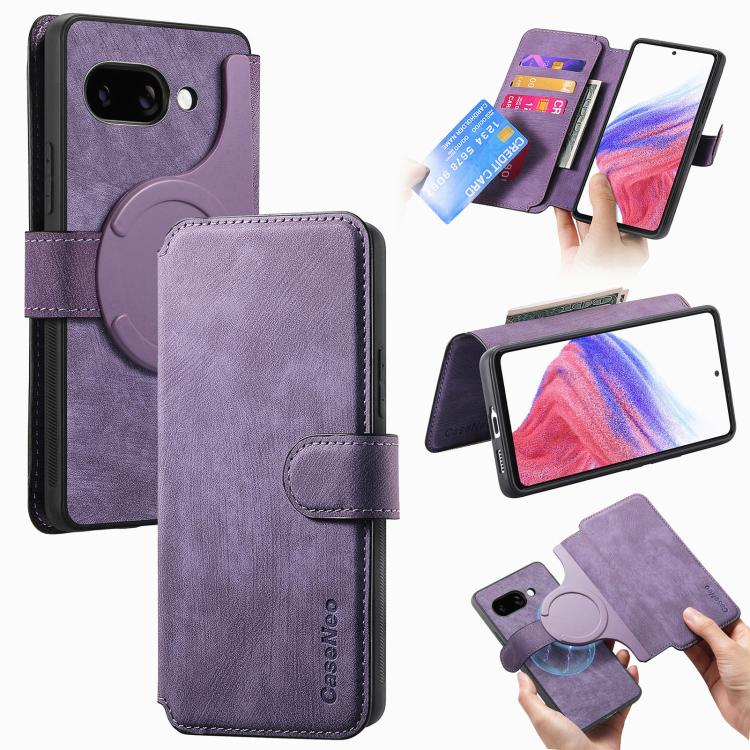For Google Pixel 9a CaseNeo MagSafe RFID Anti-theft Retro Leather Phone Case(Purple)