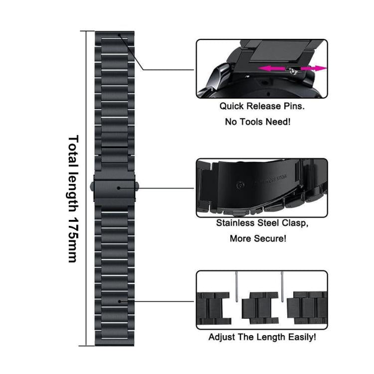xDfind Three Beads Stainless Steel Watch Band, 14mm, 18mm, 20mm