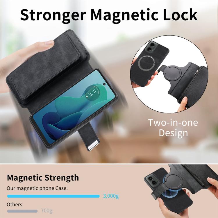 For Motorola Moto G 2024 5G CaseNeo MagSafe RFID Anti-theft Zipper Wallet Retro Leather Phone Case(Black)