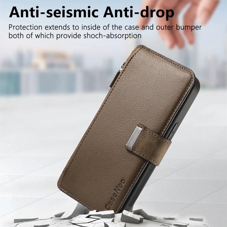 For Motorola Moto G 2024 5G CaseNeo MagSafe RFID Anti-theft Zipper Wallet Retro Leather Phone Case(Brown)