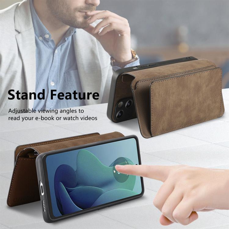 For Motorola Moto G 2024 5G CaseNeo MagSafe RFID Anti-theft Zipper Wallet Retro Leather Phone Case(Brown)