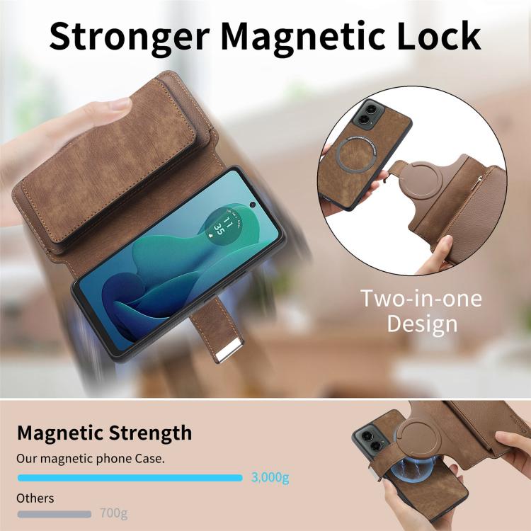 For Motorola Moto G 2024 5G CaseNeo MagSafe RFID Anti-theft Zipper Wallet Retro Leather Phone Case(Brown)