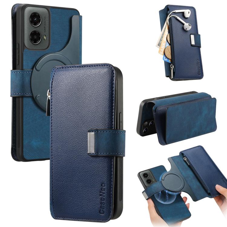 For Motorola Moto G 2024 5G CaseNeo MagSafe RFID Anti-theft Zipper Wallet Retro Leather Phone Case(Blue)