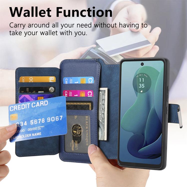For Motorola Moto G 2024 5G CaseNeo MagSafe RFID Anti-theft Zipper Wallet Retro Leather Phone Case(Blue)