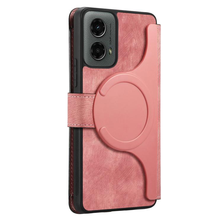For Motorola Moto G 2024 5G CaseNeo MagSafe RFID Anti-theft Zipper Wallet Retro Leather Phone Case(Pink)