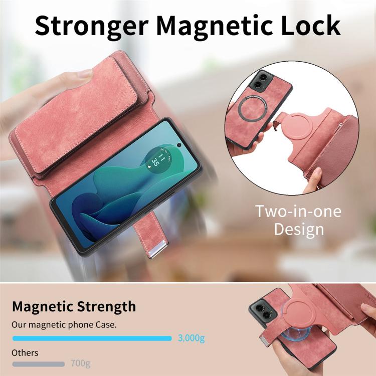 For Motorola Moto G 2024 5G CaseNeo MagSafe RFID Anti-theft Zipper Wallet Retro Leather Phone Case(Pink)