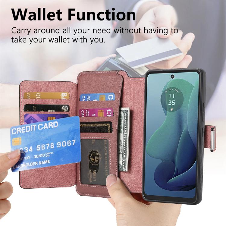 For Motorola Moto G 2024 5G CaseNeo MagSafe RFID Anti-theft Zipper Wallet Retro Leather Phone Case(Pink)