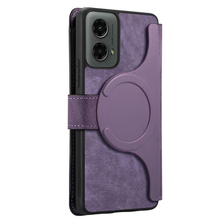 For Motorola Moto G 2024 5G CaseNeo MagSafe RFID Anti-theft Zipper Wallet Retro Leather Phone Case(Purple)