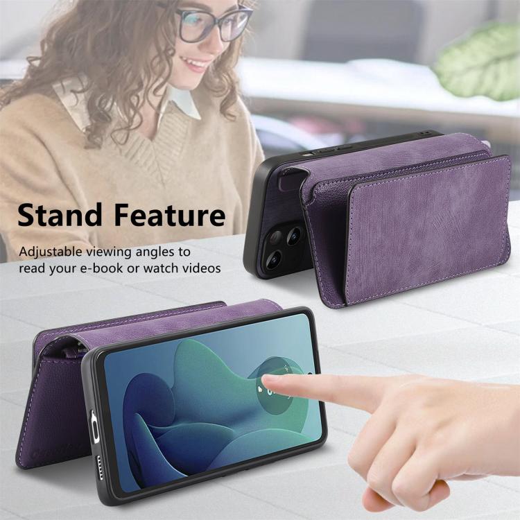 For Motorola Moto G 2024 5G CaseNeo MagSafe RFID Anti-theft Zipper Wallet Retro Leather Phone Case(Purple)