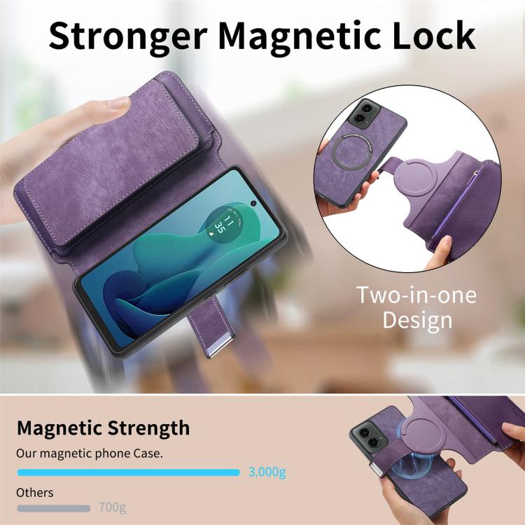 For Motorola Moto G 2024 5G CaseNeo MagSafe RFID Anti-theft Zipper Wallet Retro Leather Phone Case(Purple)