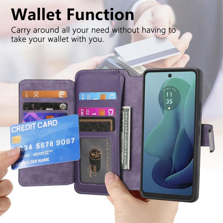 For Motorola Moto G 2024 5G CaseNeo MagSafe RFID Anti-theft Zipper Wallet Retro Leather Phone Case(Purple)