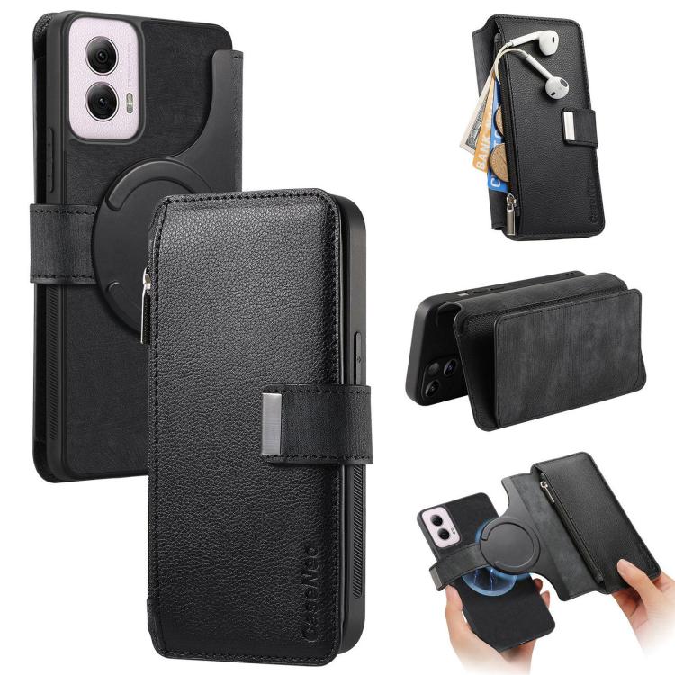 For Motorola Moto G Power 2024 CaseNeo MagSafe RFID Anti-theft Zipper Wallet Retro Leather Phone Case(Black)