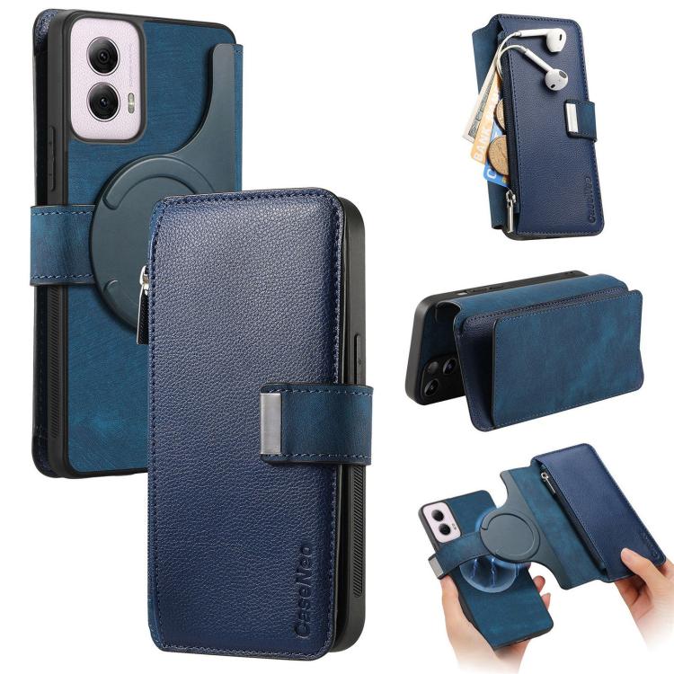 For Motorola Moto G Power 2024 CaseNeo MagSafe RFID Anti-theft Zipper Wallet Retro Leather Phone Case(Blue)