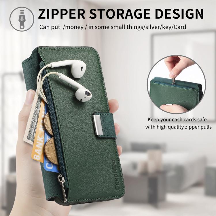 For Motorola Moto G Power 2024 CaseNeo MagSafe RFID Anti-theft Zipper Wallet Retro Leather Phone Case(Green)